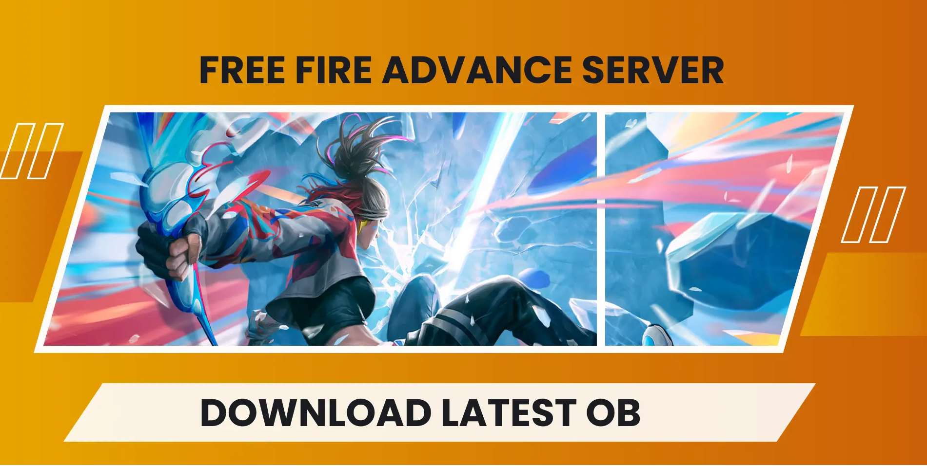 Promotional banner for Free Fire Advance Server OB50 Update 2025, featuring futuristic character Kairos with glowing blue armor, an airdrop crate, airplane in the sky, and players battling in the background.